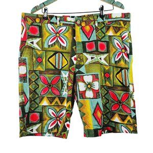 Kennington LTD California Funky Floral Geometric Bermuda Golf Shorts, NWT, XXL